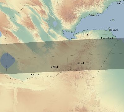 Map of the eclipse path across Djibouti on 03/29/1987