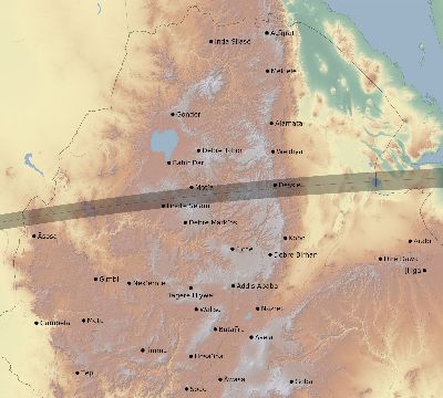 Map of the eclipse path across Ethiopia on 03/29/1987