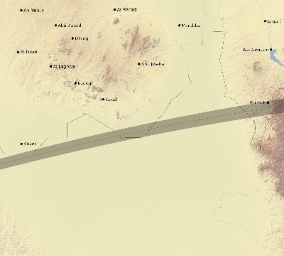 Map of the eclipse path across Sudan on 03/29/1987