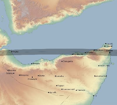 Map of the eclipse path across Somalia on 03/29/1987