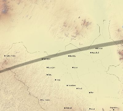 Map of the eclipse path across South Sudan on 03/29/1987