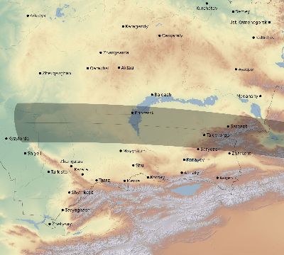 Map of the eclipse path across Kazakhstan on 09/23/1987