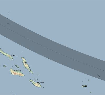 Map of the eclipse path across Solomon Islands on 09/23/1987