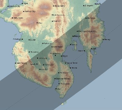 Map of the eclipse path across Philippines on 03/18/1988