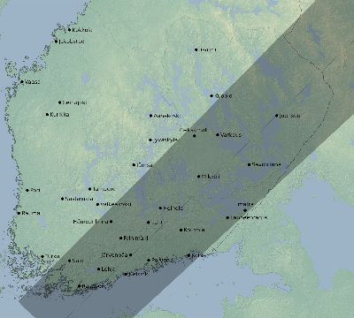 Map of the eclipse path across Finland on 07/22/1990