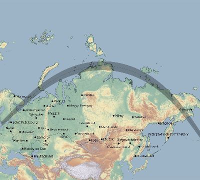 Map of the eclipse path across Russia on 07/22/1990