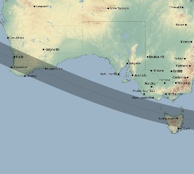 Map of the eclipse path across Australia on 01/15/1991