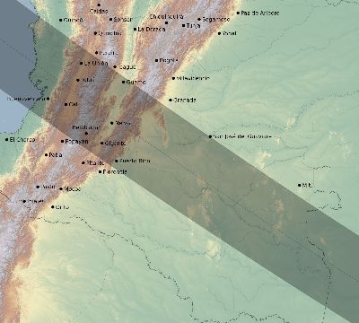 Map of the eclipse path across Colombia on 07/11/1991
