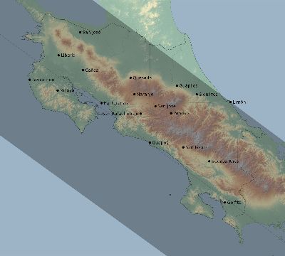 Map of the eclipse path across Costa Rica on 07/11/1991