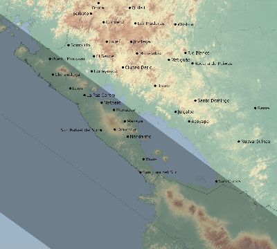 Map of the eclipse path across Nicaragua on 07/11/1991