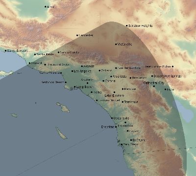Map of the eclipse path across United States on 01/04/1992