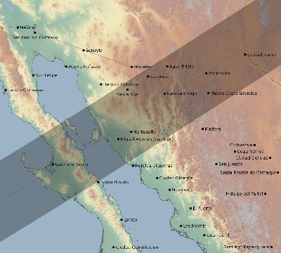 Map of the eclipse path across Mexico on 05/10/1994