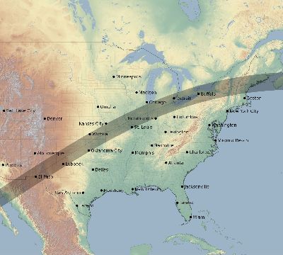 Map of the eclipse path across United States on 05/10/1994