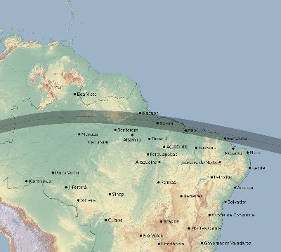Map of the eclipse path across Brazil on 04/29/1995