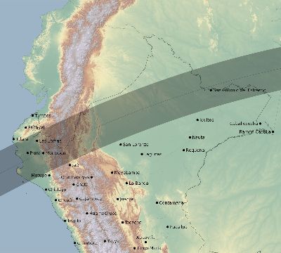 Map of the eclipse path across Peru on 04/29/1995