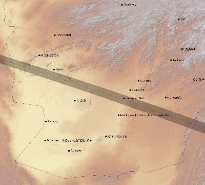 Map of the eclipse path across Afghanistan on 10/24/1995