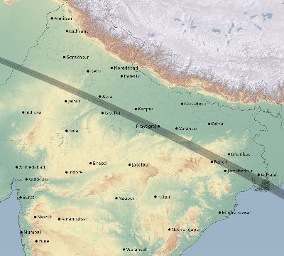 Map of the eclipse path across India on 10/24/1995