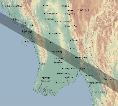 Map of the eclipse path across Myanmar on 10/24/1995