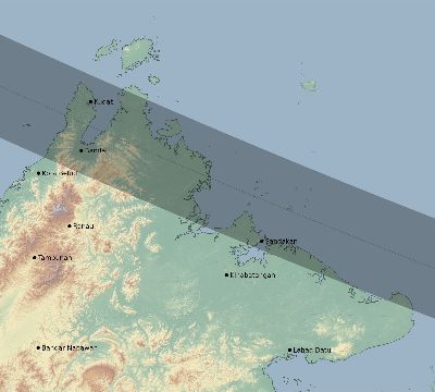 Map of the eclipse path across Malaysia on 10/24/1995