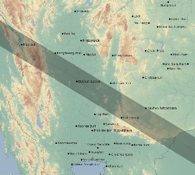 Map of the eclipse path across Thailand on 10/24/1995