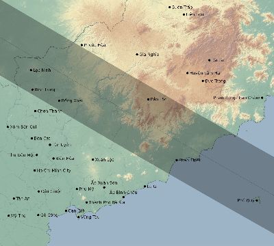 Map of the eclipse path across Vietnam on 10/24/1995