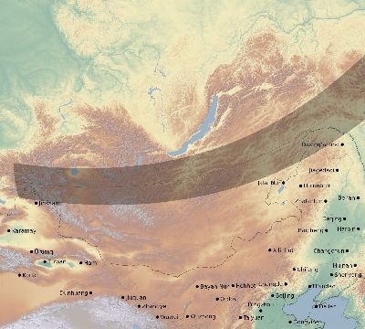 Map of the eclipse path across China on 03/09/1997