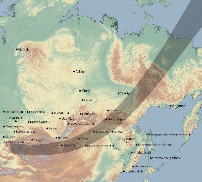Map of the eclipse path across Russia on 03/09/1997
