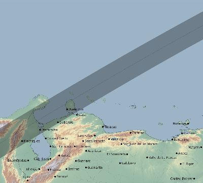Map of the eclipse path across Venezuela on 02/26/1998