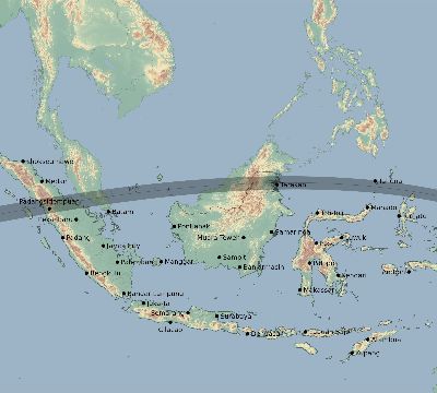Map of the eclipse path across Indonesia on 08/22/1998