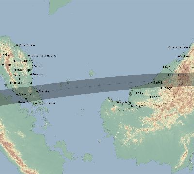 Map of the eclipse path across Malaysia on 08/22/1998