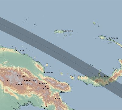 Map of the eclipse path across Papua New Guinea on 08/22/1998