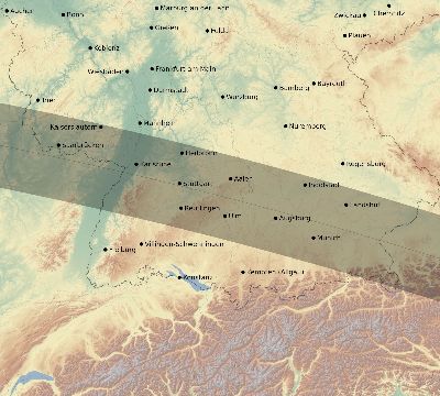 Map of the eclipse path across Germany on 08/11/1999