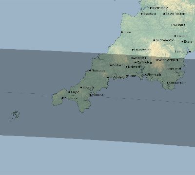 Map of the eclipse path across United Kingdom on 08/11/1999