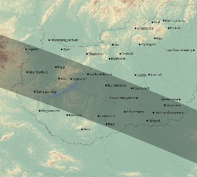 Map of the eclipse path across Hungary on 08/11/1999