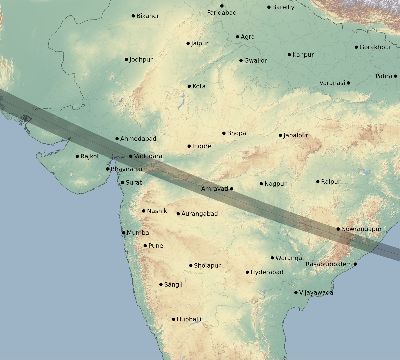 Map of the eclipse path across India on 08/11/1999