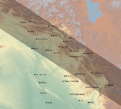Map of the eclipse path across Iraq on 08/11/1999