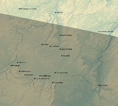 Map of the eclipse path across Luxembourg on 08/11/1999