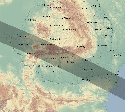 Map of the eclipse path across Romania on 08/11/1999
