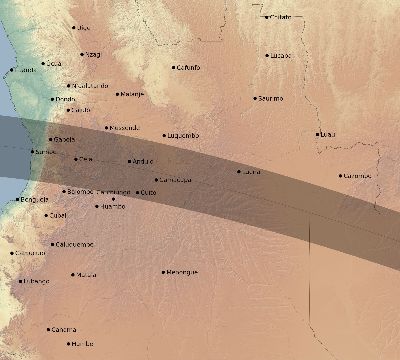 Map of the eclipse path across Angola on 06/21/2001