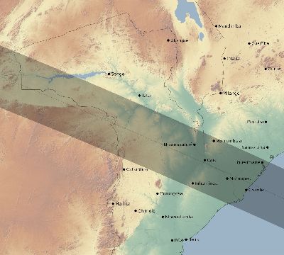 Map of the eclipse path across Mozambique on 06/21/2001