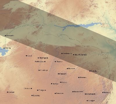 Map of the eclipse path across Zimbabwe on 06/21/2001