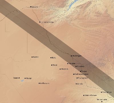 Map of the eclipse path across Botswana on 12/04/2002