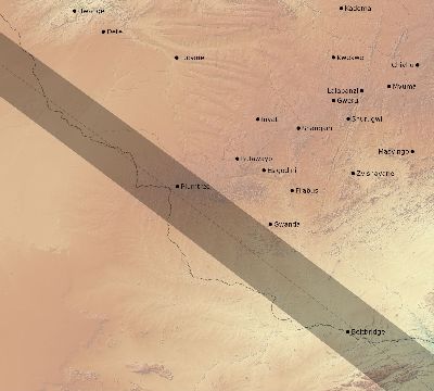 Map of the eclipse path across Zimbabwe on 12/04/2002