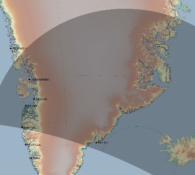 Map of the eclipse path across Greenland on 05/31/2003