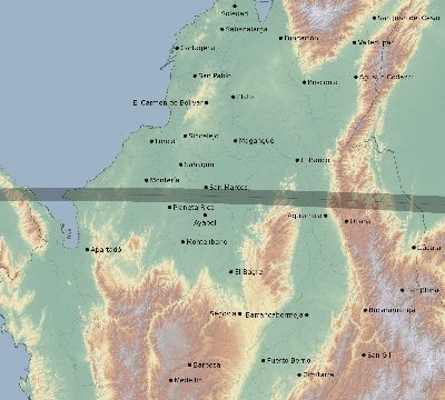 Map of the eclipse path across Colombia on 04/08/2005