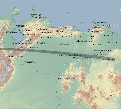 Map of the eclipse path across Venezuela on 04/08/2005