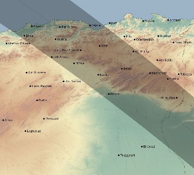Map of the eclipse path across Algeria on 10/03/2005