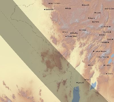 Map of the eclipse path across Ethiopia on 10/03/2005