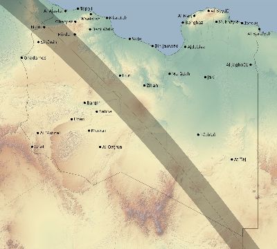 Map of the eclipse path across Libya on 10/03/2005