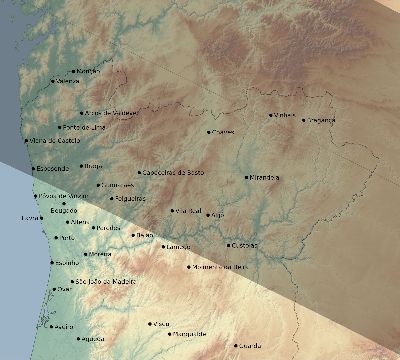 Map of the eclipse path across Portugal on 10/03/2005